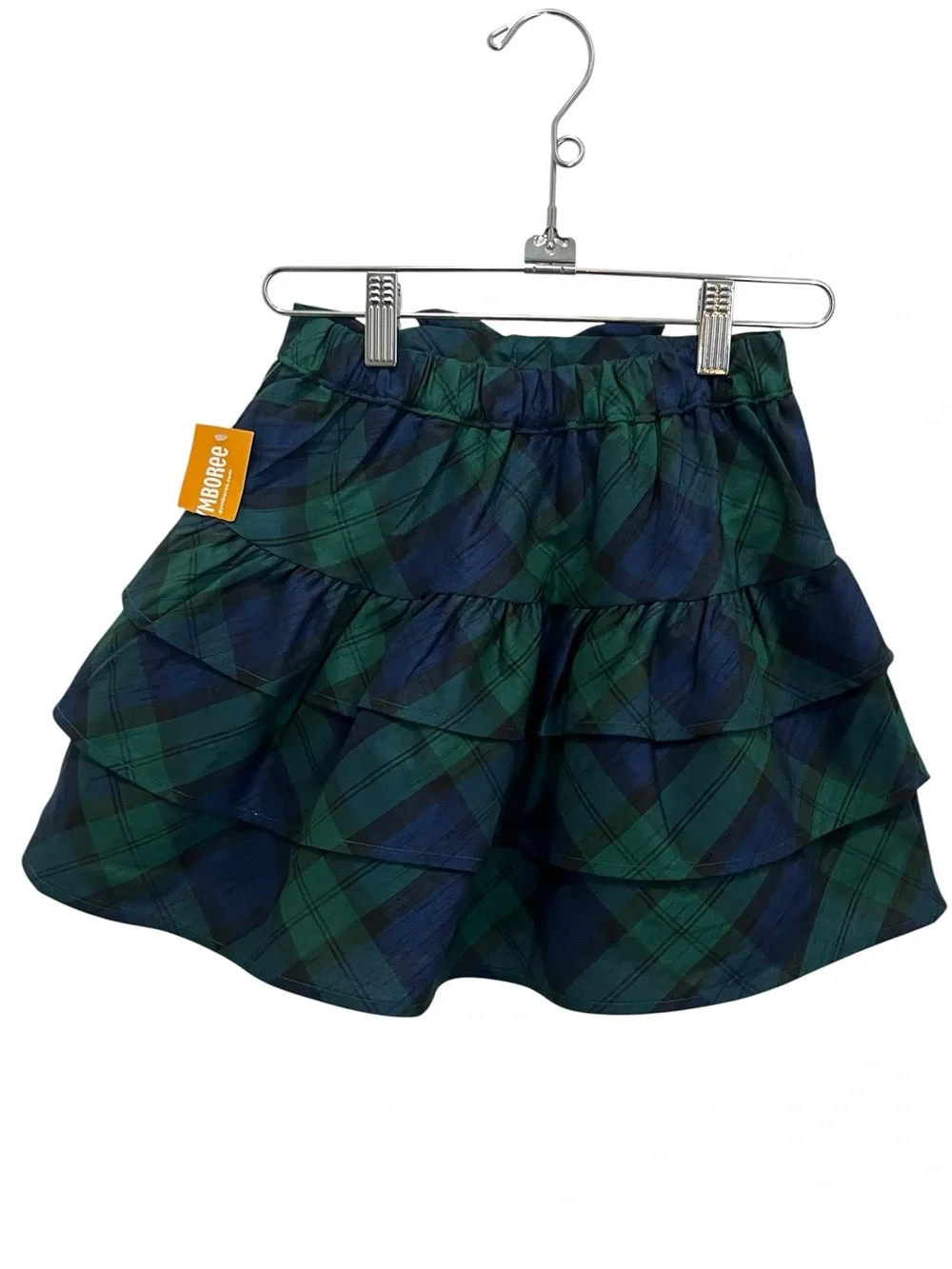 Gymboree Navy & Green Holiday Plaid Tiered Skirt with Bow Sz 8